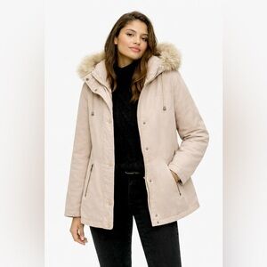 Fitz-Wright Winter Coat Jacket Parka Tan Cream Fur Hood L